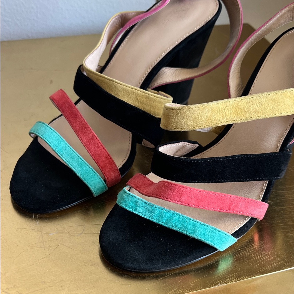 Botkier Suede Multicolor Colorful Strappy Heels - Picture 5 of 9
